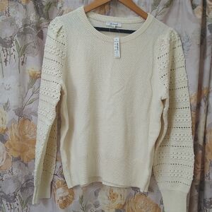 Madewell Cream Lace Sleeve Sweater